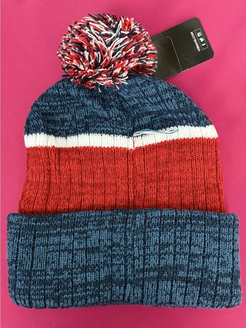 47 Brand New England Patriots Warm Adult OSFM Pom Beanie - Navy/Red/White NWT